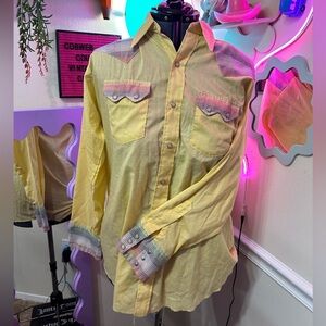 Vintage Dee Cee Western Wear Yellow Pastel Collared Shirt